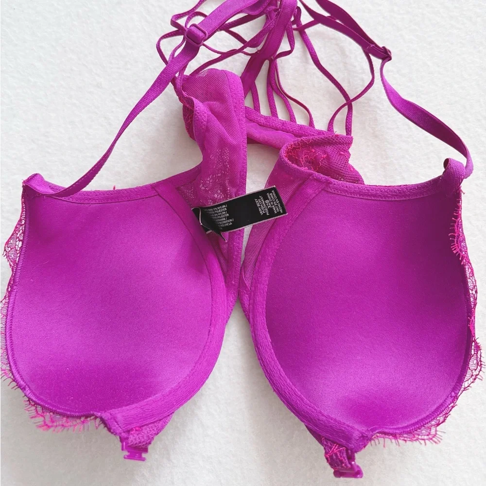 Victoria's Secret Very Sexy Magenta Floral Lace Front-Close Push-Up Bra 32B - Picture 15 of 16